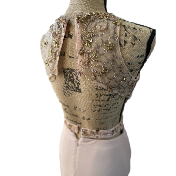 Camille LA VIE Beaded Bodice Gown Blush Pink with Waist & Back Cutouts Size 2 - Picture 6 of 16